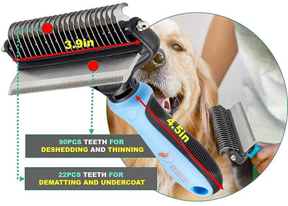Premium Deshedder Brush for Dogs, Safe and Fast, Pro 2 in 1 Shedding Tools with Sharp Deshedding Undercoat Rake and End Rounded Dematting Comb, Great for Large Long Hair Pets (1+2pcs)