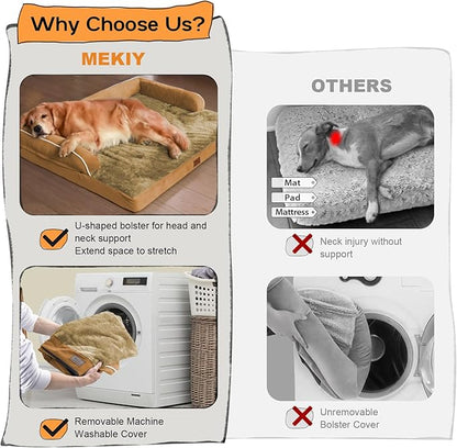 Large Dog Bed Orthopedic Washable, Orthopedic Dog Beds for Large Dogs with Washable Cover, Removable Bolster and Non-Slip Bottom Orange Large Dog Beds, XL XLarge Extra Large Dogs