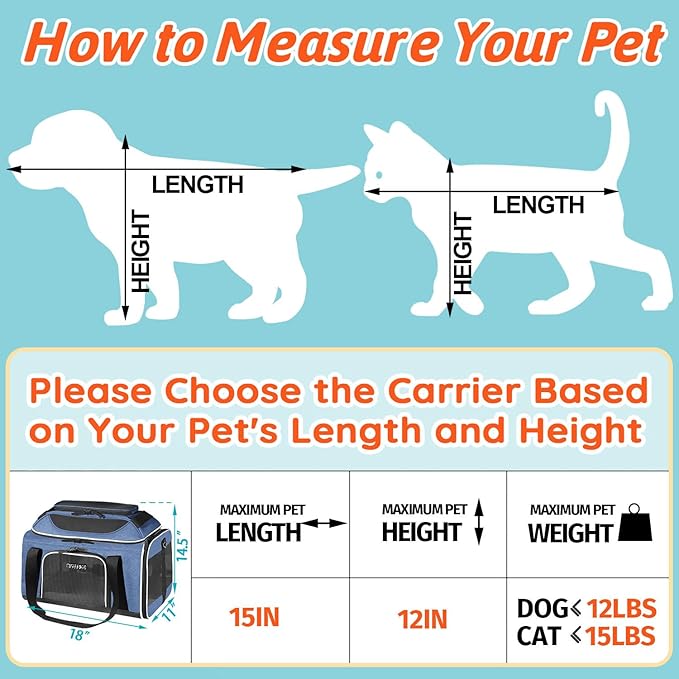 Petskd Top-Expandable Pet Carrier 18x11x11 Inches Delta American United Airline Approved, Soft-Sided Carrier for Small Cats and Dogs with Locking Safety Zippers and Anti-Scratch Mesh(Blue)