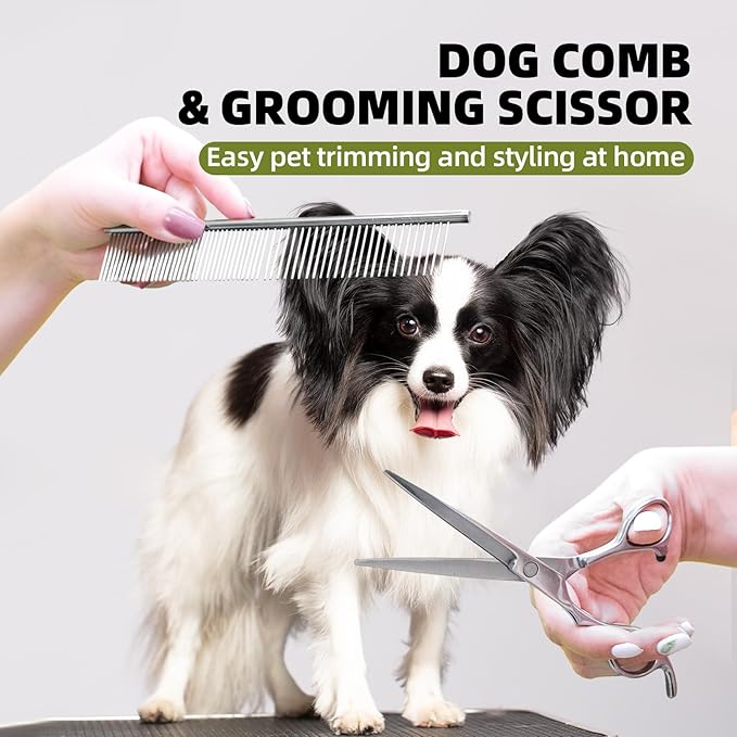 Dog Grooming Brush Set, 7 PCS Dog Slicker Deshedding Hair Brushes for Short Long Haired Dogs Cats, Dog Scrubber Shower Wash Brush, Dematting Comb, Scissor, Green