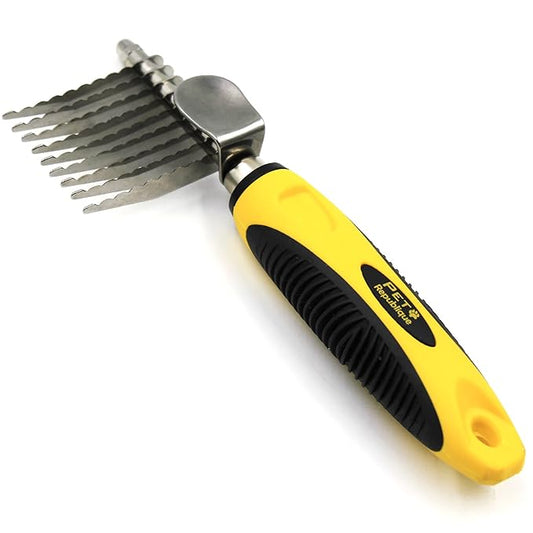 Pet Republique Dematting Tool for Dogs and Cats - Stainless Steel Matt Breaker Rake for Undercoat and Mat Brush - Knot Out for Long Haired Breed Pets