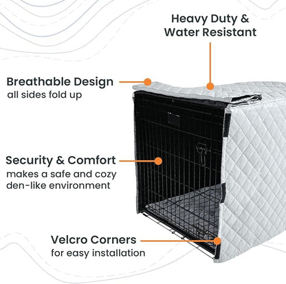4Knines Dog Crate Cover, Water Resistant Pet Kennel Protector, Quilted (Black, 42")