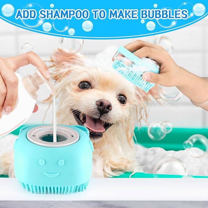 VIWIK 3PCS Dog Grooming Brush Set (Blue) - Scrubber with Adjustable Ring Handle for Bathing and Massaging Long/Short Haired Dogs and Cats, Christmas Gifts