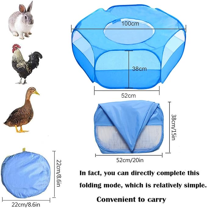 Small Animals Playpen, Breathable & Waterproof Pet Playpen Cage Tent with Zippered Cover Outdoor/Indoor Portable Fence Tent for Puppy/Kitten/Rabbits/Hamster/Chinchillas/Guinea Pig (Blue)