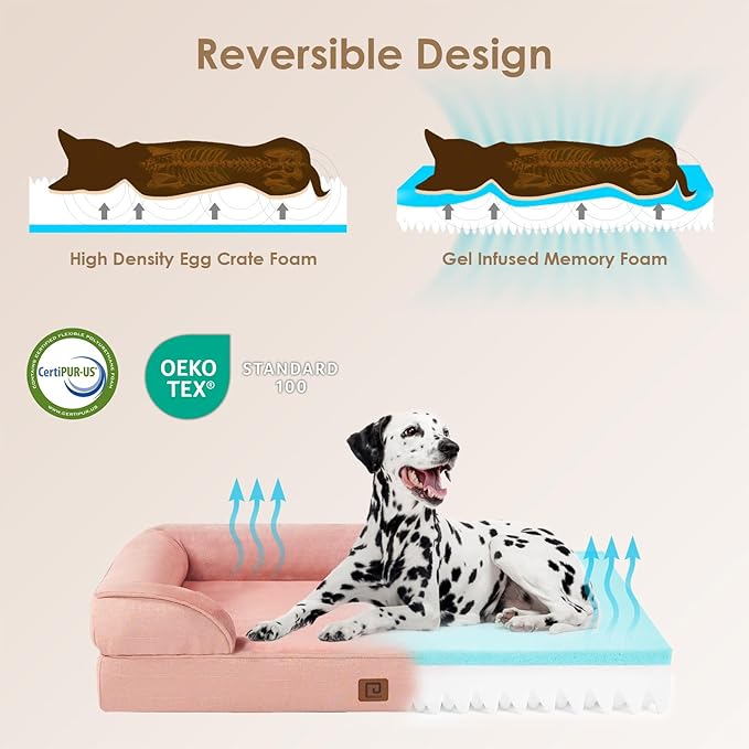 EHEYCIGA Orthopedic XL Dog Beds, Waterproof Memory Foam Dog Bed for Extra Large Dogs, Non-Slip Bottom and Egg-Crate Foam Big Dog Couch Bed with Washable Removable Cover, Dusty Pink