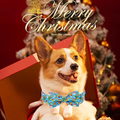Maca Bates Christmas Dog Collar Cotton Soft Christmas Tree Dog Collar with Metal Buckle Christmas Dog Bow Tie Adjustable for Small Medium Large Dog