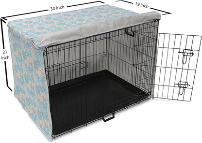 Lunarable Yellow and Blue Dog Crate Cover, Gentle Spring Inspired Flourish Motifs Feminine Bouquet, Easy to Use Pet Kennel Cover for Cats & Medium Dogs, 30 Inch, Blue Grey