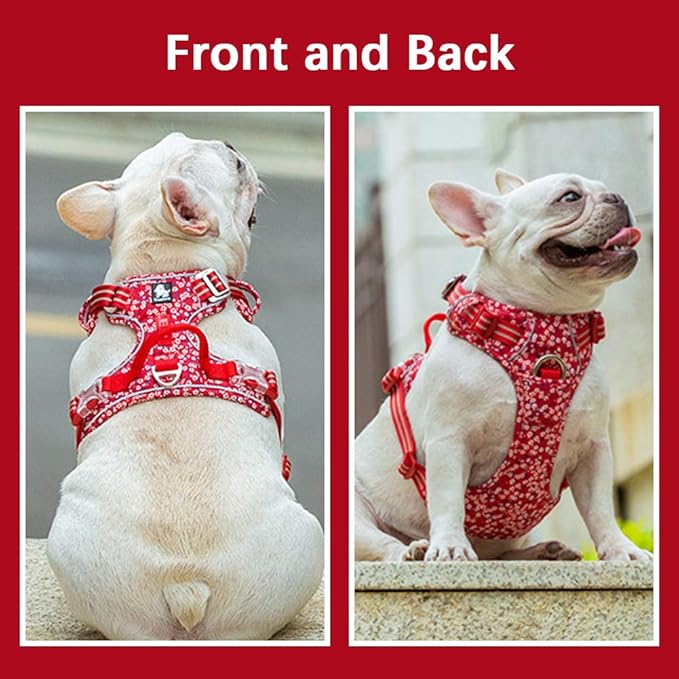 La La Pet® Floral No Pull Dog Harness Reflective Dog Vest Harness with Front & Back 2 Leash Clips and Easy Control Handle for Small Medium Large Dogs 3 Snap Buckles Easy to Put On & Take Off