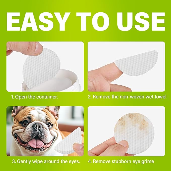 Wrinkle Wipes French Bulldog, Natural Ingredients Dog Face Wipes Dog Wipes for English Bulldog Cleaning & Soothes on Wrinkles, Folds, Tail Pockets