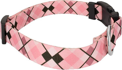 Country Brook Petz - Deluxe Pink and Brown Argyle Dog Collar - Made in The U.S.A. - Plaid and Argyle Collection Featuring Charming Designs (1/2 Inch, 2XS)