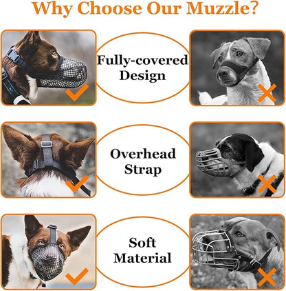 Crazy Felix Dog Muzzle, Soft Mesh Muzzle for Small Medium Large Dogs Labrador German Shepherd, Breathable Adjustable Muzzles for Biting, Chewing, and Scavenging, Allows Panting and Drinking(Grey,S)