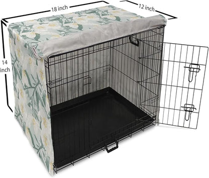 Lunarable Jasmine Dog Crate Cover, Delicate Pointy Petals Flower in Muted Tones, Easy to Use Pet Kennel Cover for Small Dogs Puppies Kittens, 18 Inch, Pale Teal Pale Blue