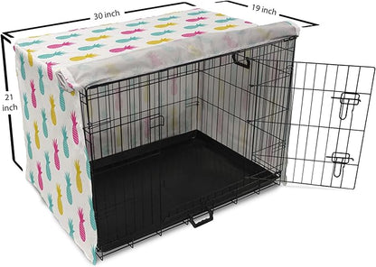 Lunarable Yellow Pineapple Dog Crate Cover, Rhythmic Ananas Fruits in Colorful Design Summer Tropical Concept, Easy to Use Pet Kennel Cover for Cats & Medium Dogs, 30 Inch, Turquoise Hot Pink