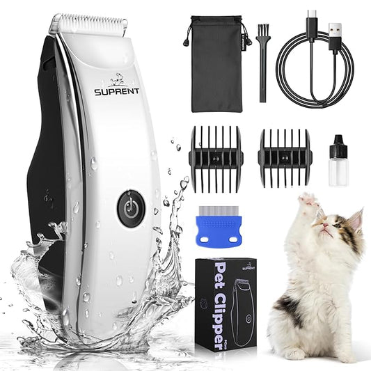 SUPRENT Dog Grooming Clippers for Matted Hair, Quiet Cat Hair Trimmer Kit for Long Fur, Waterproof Portable USB Rechargeable Professional Pet Grooming Supplies for Small Dog Pets