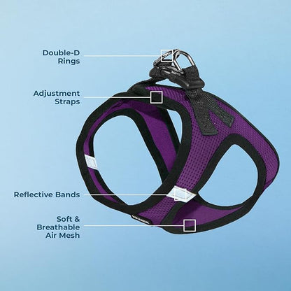 Voyager Step-in Air Dog Harness - All Weather Mesh, Reflective, No Pull Harness for Small, Medium Dogs, Cats - Secure with Hook & Loop Fastener, Buckle, Double D-Rings - Purple/Black Trim, S