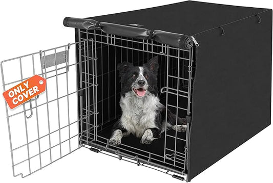 X-ZONE PET Double Door Dog Crate Cover - Polyester Pet Kennel Cover (Fits 24 30 36 42 48 inches Wire Crate) (48 Inch, Black)