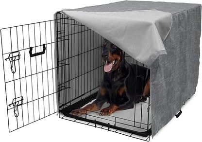 Ambesonne Geometric Dog Crate Cover, Interlinking Round Edged Squares Forming Tileable Pattern, Easy to Use Pet Kennel Cover for Medium Large Dogs, 42 Inch, Pearl Grey