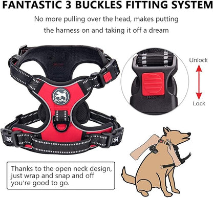 PoyPet Dog Harness No Pull, Reflective Adjustable No Choke Pet Vest with Front & Back Clips, Soft Padded and Control Training Handle for Large Dogs (Red, XL)
