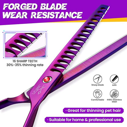 JASON 7.5" Dog Grooming Scissor - Professional Chunker Shear with Ergonomic Handle Japanese Stainless Steel Hair Scissor for Dogs, Cats and Other Pets, Sharp (Chunker, Purple)