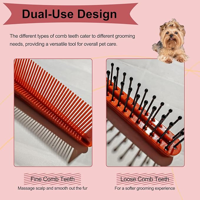 Folding Small Dog Grooming Brush - Perfect for Shih Tzus, Yorkies, and Maltipoos - Ideal Puppy Hair Brushes for Maltese and Small Breeds (Red)