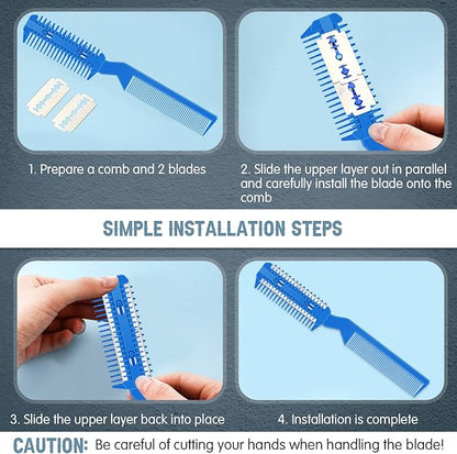 Yinkin 5 Pieces Razor Comb for Dogs Hair Grooming Trimmer for Pet Razor Comb with 25 Extra Blades Manual Dog Hair Trimmer Double Edge for Cats Hair Cutting Tool(Blue)