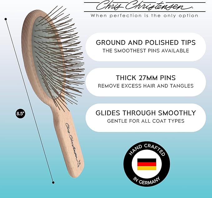 Chris Christensen Brush & Comb Bundle - Big K Slicker, 000 7.5 in Greyhound Style Fine/Coarse Comb, 27mm Original Series - Groom Like a Professional, Made in USA