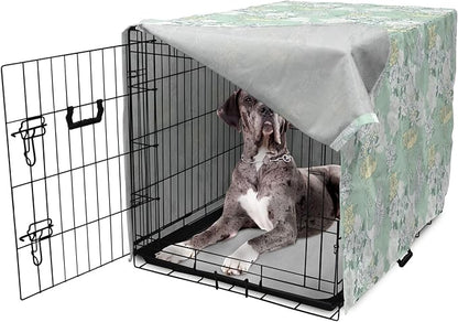 Lunarable Traditional Dog Crate Cover, Japanese Cranes Peonies Cultural Aspects Symbolic of Happy Life, Easy to Use Pet Kennel Cover for Medium Large Dogs, 48 Inch, Avocado Green Pale Green