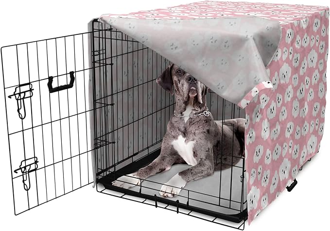 Ambesonne Cloud Dog Crate Cover, Continuous Fluffy Cumulus Blush Tones Sky Cartoon, Easy to Use Pet Kennel Cover for Medium Large Dogs, 48 Inch, Pink Charcoal