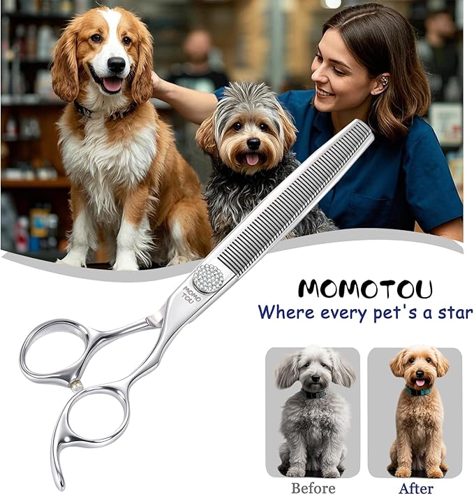 Professional Thinning Dog Grooming Scissors with Simulation Diamond 440C Stainless Steel Polished Pet Cat Thinner Blender Shears for Groomers and Home users 8''