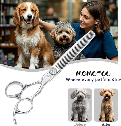 Professional Thinning Dog Grooming Scissors with Simulation Diamond 440C Stainless Steel Polished Pet Cat Thinner Blender Shears for Groomers and Home users 8''