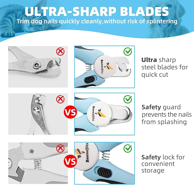 Small Dog Nail clippers with Sharp Stainless Steel Blade for Smooth Cutting, Ergonomic TPE Handle Special Baffle to Avoid Flying Nail Fragments, Hidden Nail File (Small)