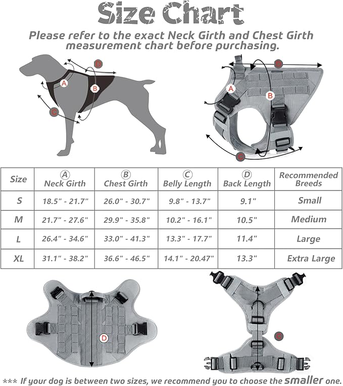 rabbitgoo Tactical Dog Harness for Large Dogs, Heavy Duty Dog Harness with Handle, No-Pull Service Dog Vest Large Breed, Adjustable Military Dog Vest Harness for Training Hunting Walking, Grey, L