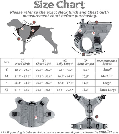 rabbitgoo Tactical Dog Harness for Large Dogs, Heavy Duty Dog Harness with Handle, No-Pull Service Dog Vest Large Breed, Adjustable Military Dog Vest Harness for Training Hunting Walking, Grey, L