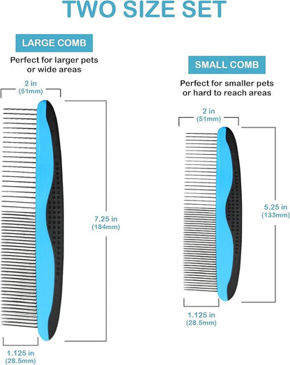 Pets First 2 Pack Dog Comb Small & Large PET Comb for Small & Large Breeds & Areas. Premium Anti-Slip Comfort Grip Ergonomic Handle for Your Dog & Cat with Durable Stainless-Steel