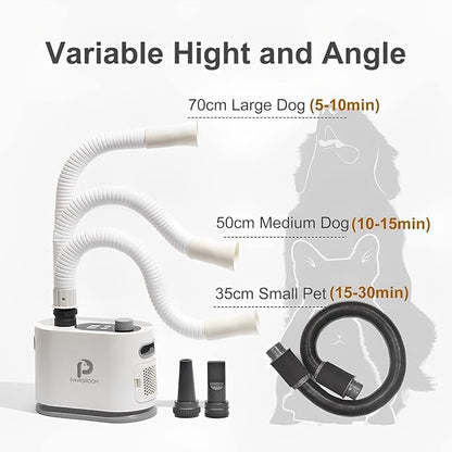 Free Hands Easy pet Grooming Dryer for Cats and Dogs & Drying Tool After Bath LCD Display 2 Soft＆Hard Blowpipe Adjustable Temperature and Speed Quiet