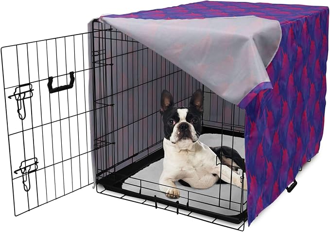 Lunarable Myth Dog Crate Cover, Pattern with Unicorn Silhouettes in Ombre, Easy to Use Pet Kennel Cover for Small Dogs Puppies Kittens, 22 Inch, Indigo Magenta