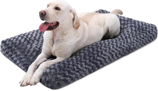 KSIIA Washable Dog Bed Deluxe Plush Dog Crate Beds Comfy Kennel Pad Anti-Slip Pet Sleeping Mat for Large, Jumbo, Medium, Small Dogs Breeds, 47" x 29", Dark Grey