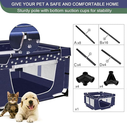Puppy Playpen, 43.3x43.3 Inch Large Dog Play Pen for Small Pets Cats with Zipper Gate Dog Fence, Thickened Oxford Fabric Dog Playpen Indoor & Outdoor