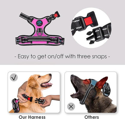 PHOEPET No Pull Dog Harnesses for Small Dogs Reflective Adjustable Front Clip Vest with Handle 2 Metal Rings 3 Buckles [Easy to Put on & Take Off](S, Pink)