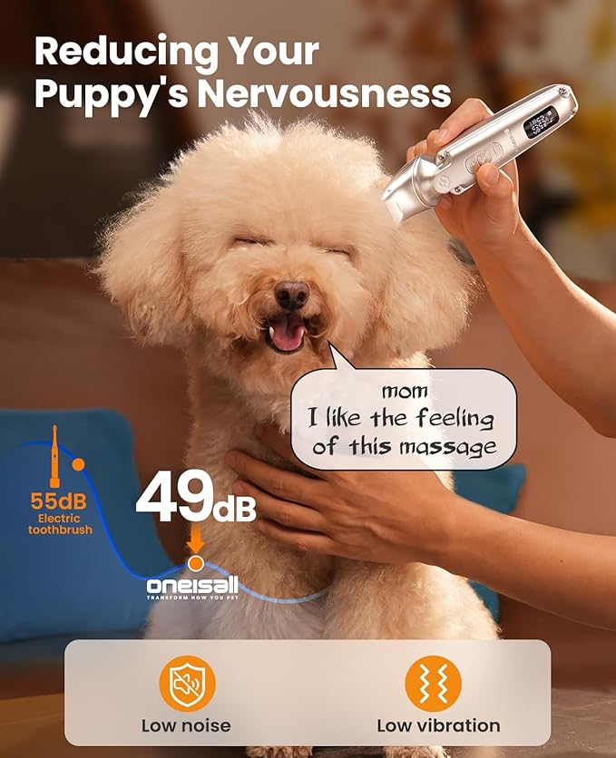 oneisall Dog Clippers and Paw Trimmer with Low Noise, 4 - in - 1 Cordless Dog Grooming Kit with 3 - Level Speed Clippers (7000 RPM) for Grooming Thick Hair, Waterproof Shaver for Dogs and Cats