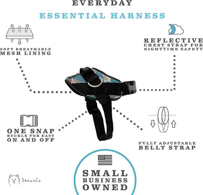 ShawnCo Essential Dog Harness, No-Pull Pet Vest with 3 Leash Clips, No Choke, Reflective, Adjustable and Padded, for Easy Walking and Training for Small, Medium and Large Dogs (Freckle's Garden, XL)