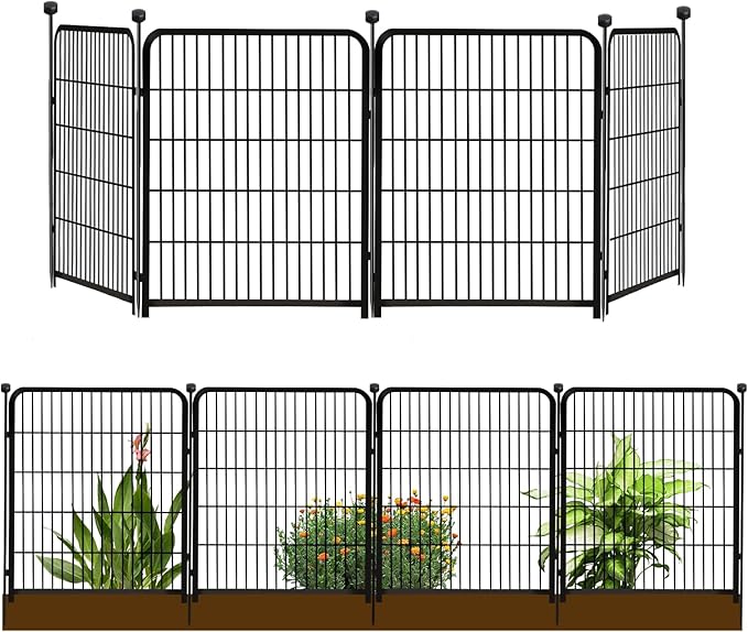 Garden Fencing 36 Inch High, 4 Panels Total 8.9 Ft(L) Dog Fence Outdoor for Yard, 4 One-Sided Plate, No Door, Anti Dig Fence Barrier, Dog Pen, Rabbit Fence, Garden Fences and Borders