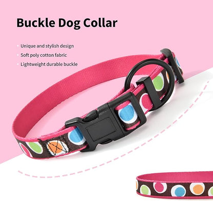Mile High Life Dog Collar | Nylon Puppy Collars w Cute Patterns | Lightweight Girl Dog Collar | Boy Dog Collar for Small/Medium/Large Dogs (Brown Dot, Large)