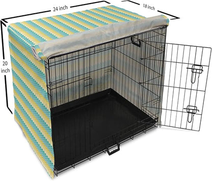 Lunarable Yellow and Blue Dog Crate Cover, Horizontal Chevron Motifs Zigzag Lines Pattern Ombre Inspired Design, Easy to Use Pet Kennel Cover for Cats & Medium Dogs, 24 Inch, Aqua Mustard