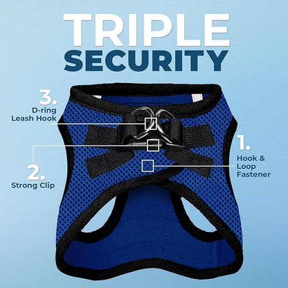 Voyager Step-in Air Dog Harness - All Weather Mesh, Reflective, No Pull Harness for Small, Medium Dogs, Cats - Secure with Hook & Loop Fastener, Buckle, Double D-Rings - Royal Blue/Black Trim, XXS