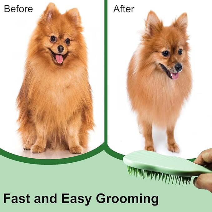 Soft Bristle Puppy Brush - Gentle Grooming Brush for Small Dogs & Puppies - Effective Hair Remover for Tangles & Shedding (Green)