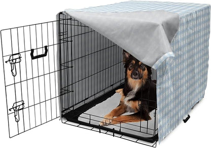 Lunarable Plaid Dog Crate Cover, Geometrical Striped Old Fashioned Pattern Pastel Colors Country, Easy to Use Pet Kennel Cover for Medium Large Dogs, 36 Inch, Pale Blue Yellow White