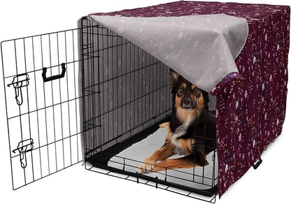 Lunarable Maroon Dog Crate Cover, Pattern of Wildflowers Scene Botanical Spring Time Elements Colorful Blooms, Easy to Use Pet Kennel Cover for Medium Large Dogs, 36 Inch, Maroon Multicolor