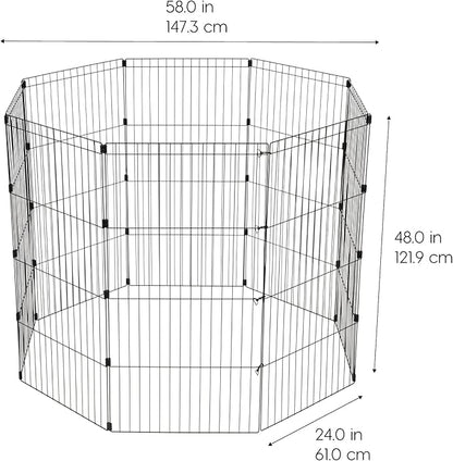 IRIS USA Metal Dog Playpen, 8-Panel 48" Pet Playpen, Puppy Playpen, Indoor/Outdoor Dog Fence, 58 x 58 x 48, Foldable, Customizable, Black