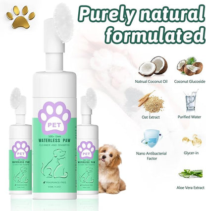 Clean Paws, Dog Paw Cleaner, No-Rinse Foaming Cleanser Foam Fragrance-Free with Silicone Bristle Brush, Deep Clean Foot Cleaner Brush All Natural Pet Paw Quick Foaming Cleanser for Dogs and Cats